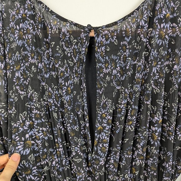 Free People | Black Floral Lace Trim Long Sleeve Midi Dress Size - Picture 5 of 9